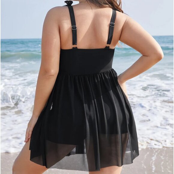 BloomChic Sculpt Waist Ruched Split Hem Swim Dress Size M  ( us 10) - Picture 3 of 6